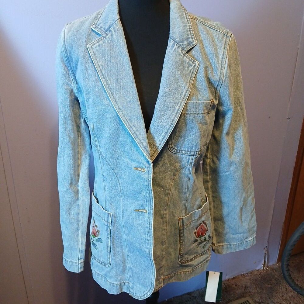 Harve Benard by Benard Holtzman Denim Jacket,embroidered Pockets NWT Size 10